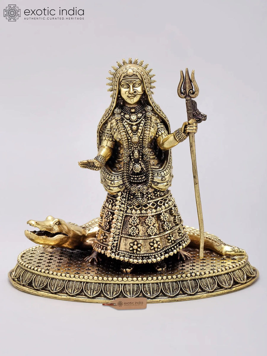 6" Superfine Khodiyar Mata with Crocodile Brass Idol