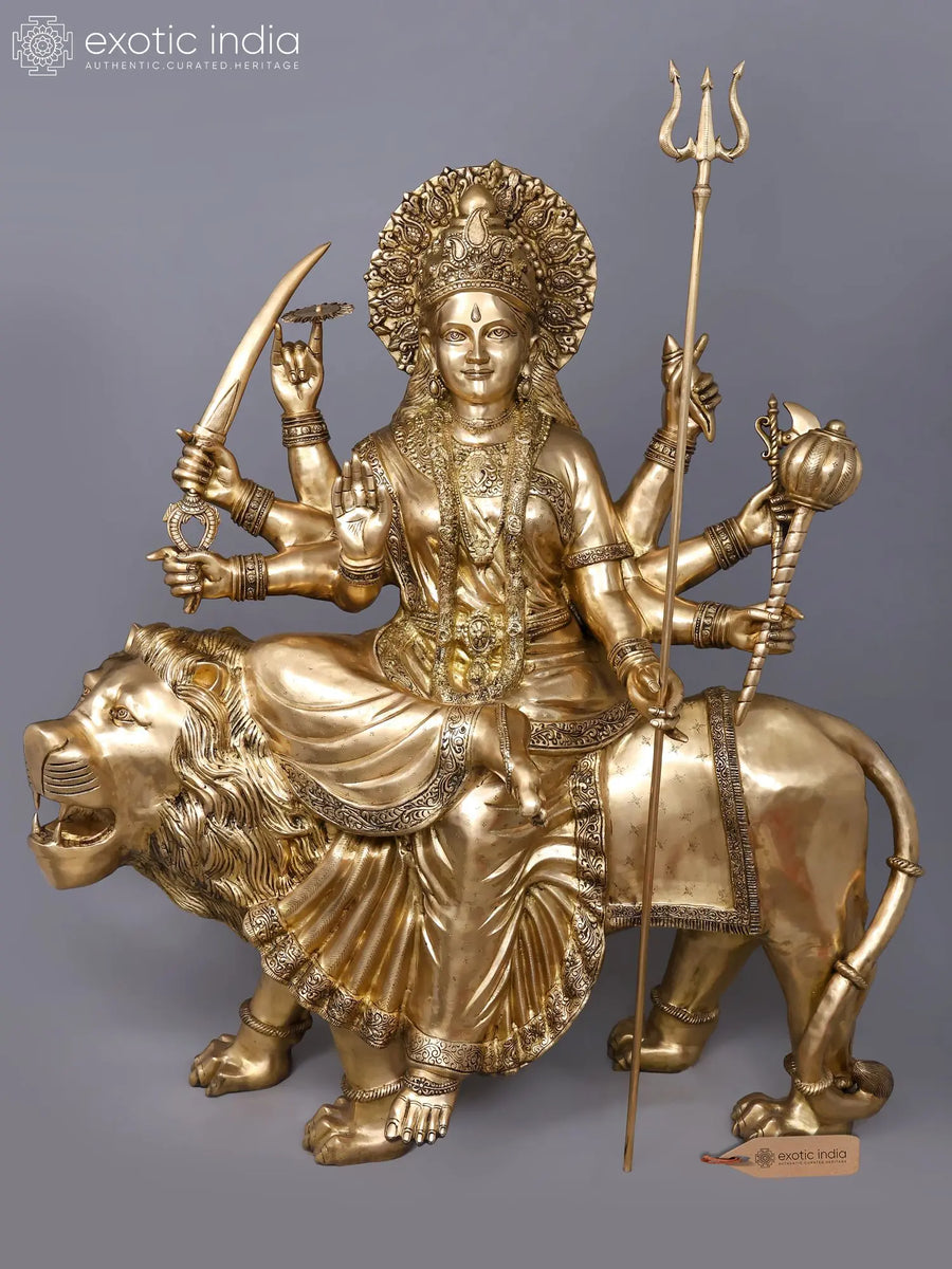 67" Large Goddess Durga Sherawali Maa Brass Statue Handmade