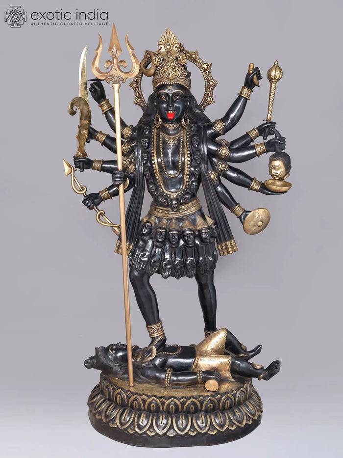 82'' Huge Goddess Kali Standing on Lord Shiva | Radiance of Supreme Shakti Energy | Brass Statue | Shipped by Sea Overseas