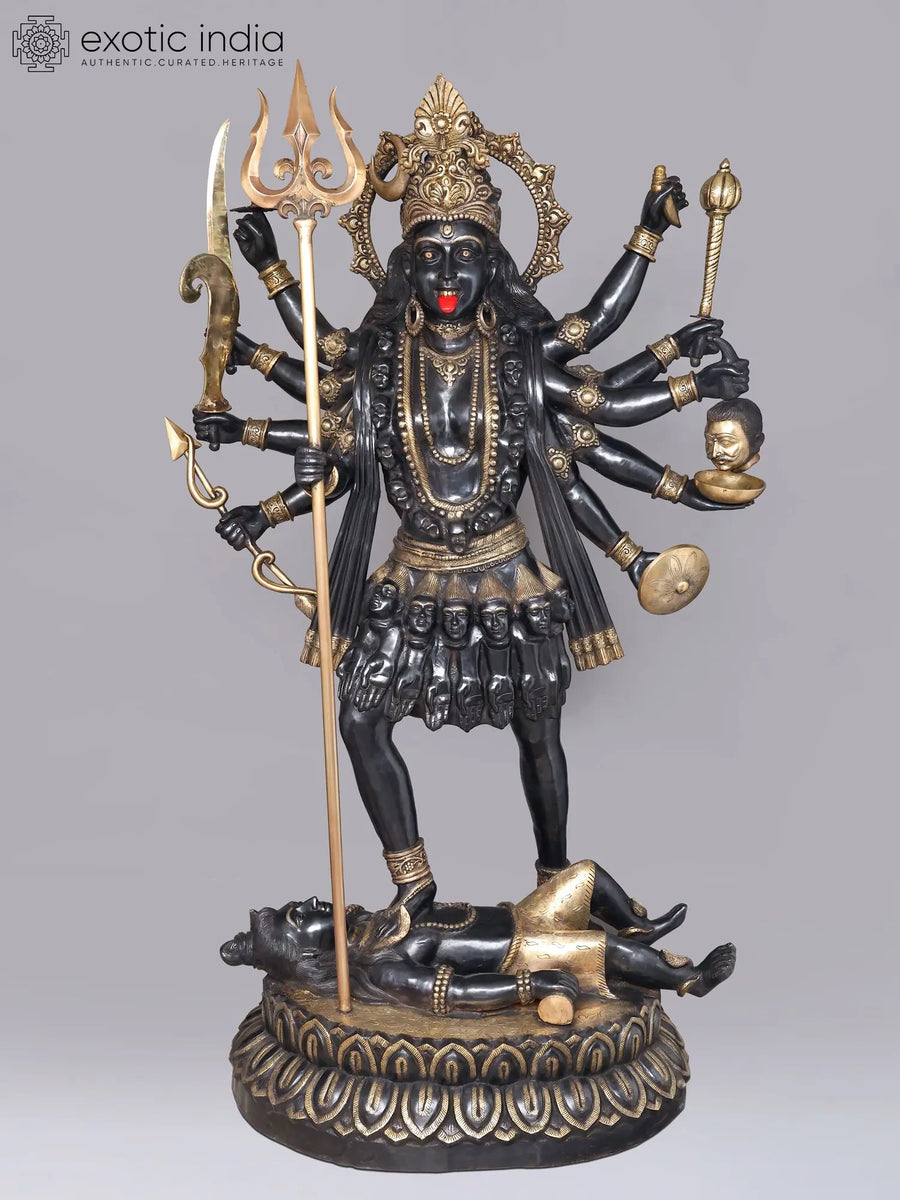 82" Goddess Kali Standing on Lord Shiva Brass Statue