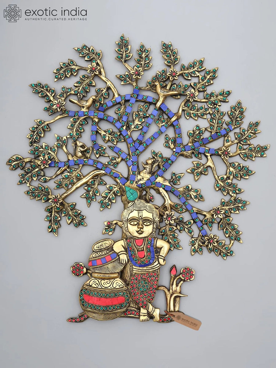 21" Makhanchor Krishna Brass Statue with Inlay Work Handmade