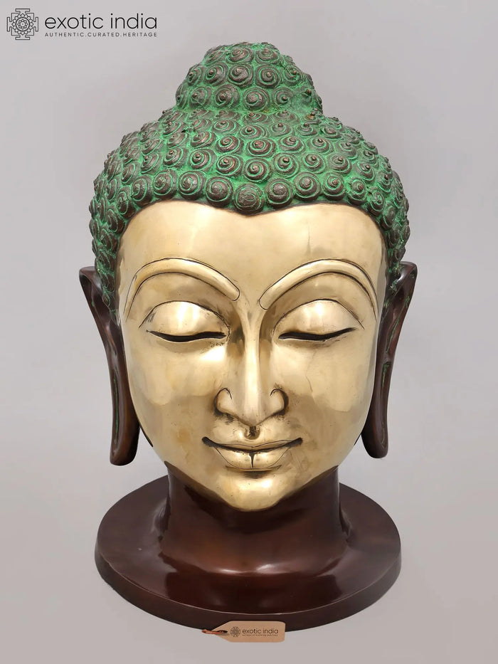 21" Meditating Buddha Head | Brass Statue