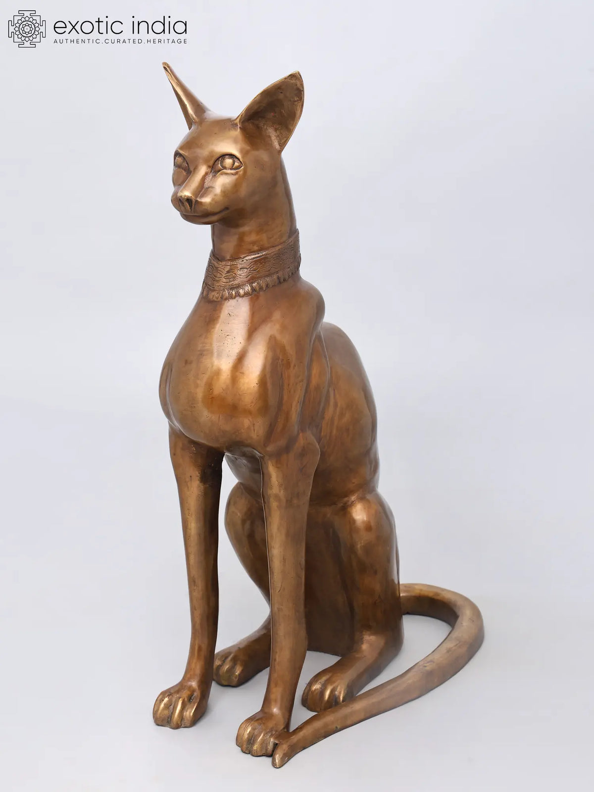 28" Brass Egyptian Cat Statue for Home Decor