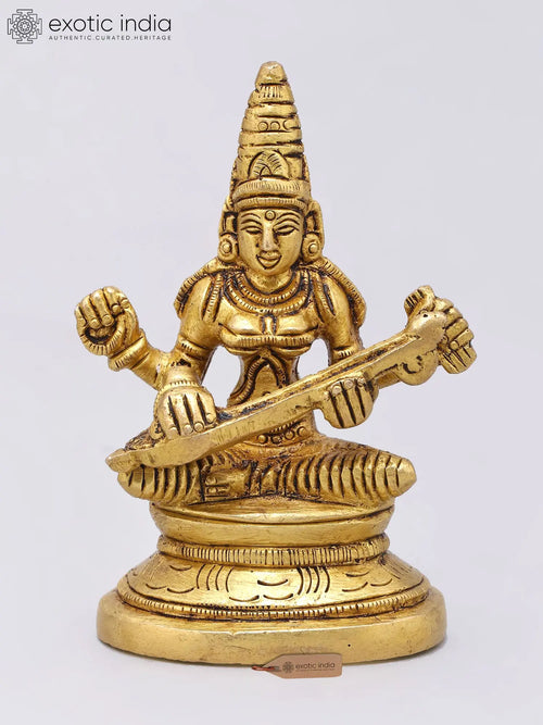 3" Maa Saraswati Brass Idol for Home Pooja