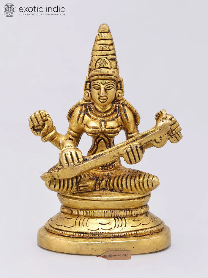 3" Small Size Divine Maa Saraswati Brass Statue