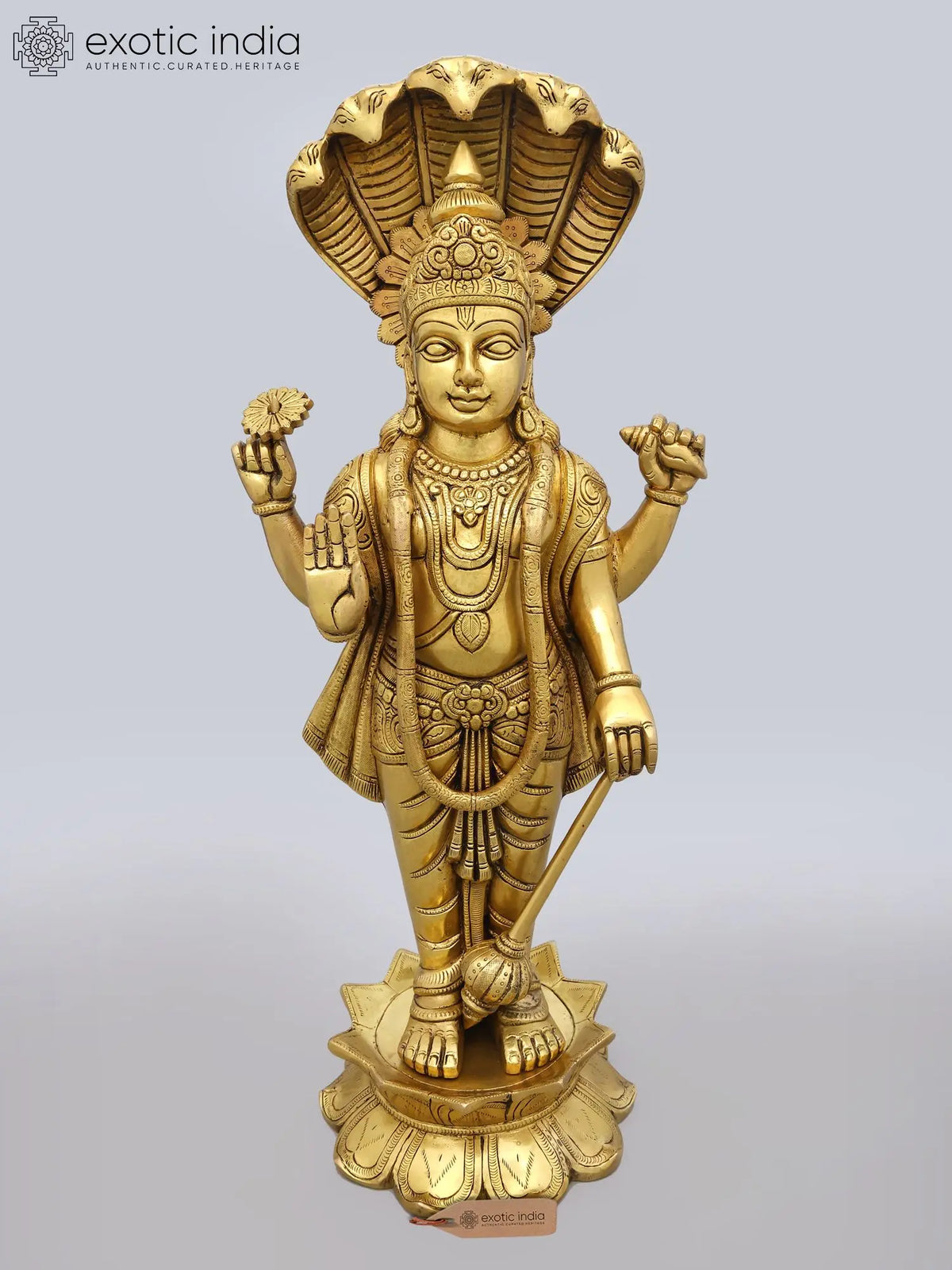 23" Standing Lord Vishnu (Narayan) Beneath Sheshnag Canopy | Brass Statue