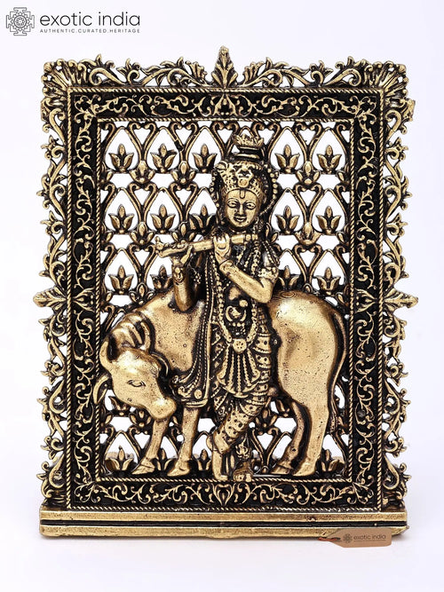 3" Small Handmade Cow Krishna Brass Idol for Pooja