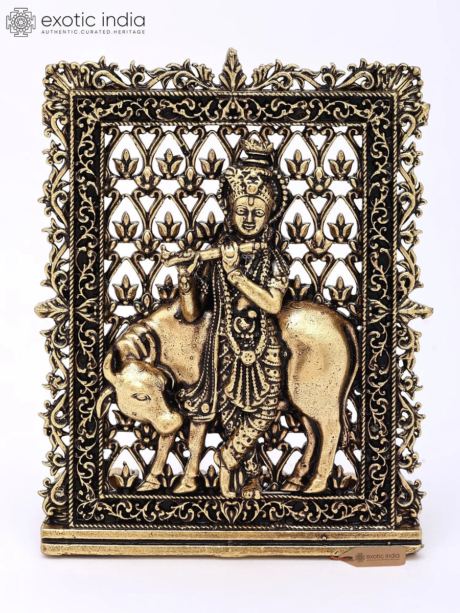3" Small Handmade Cow Krishna Brass Idol for Pooja