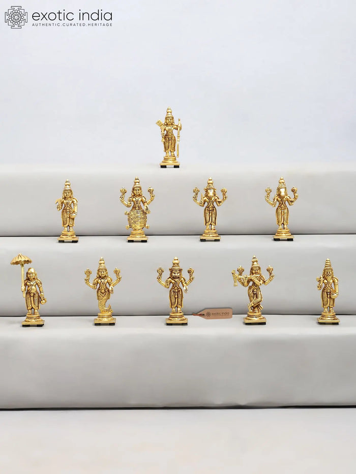 5" Small Dashavatara of Lord Vishnu | Brass Statues | Set of Ten