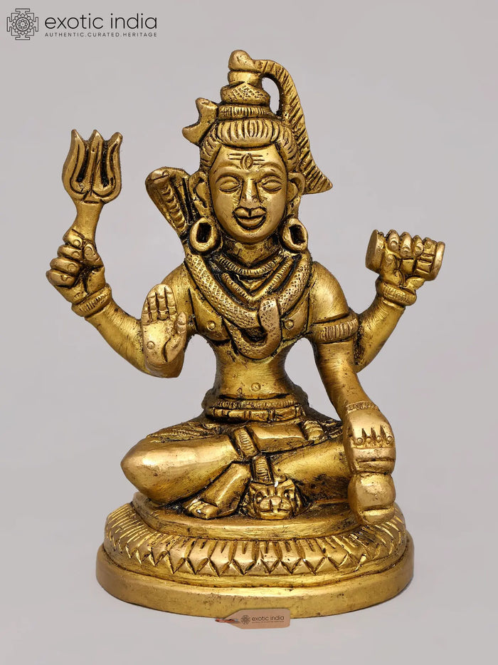 4" Four Armed Blessing Lord Shiva Brass Statue for Pooja
