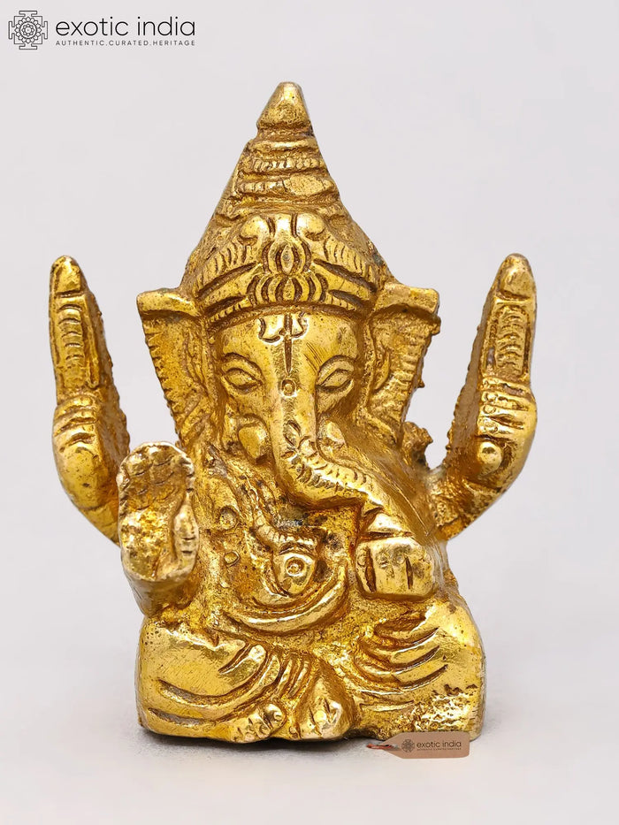 2" Small Good Luck Ganesha Brass Statue for Pooja