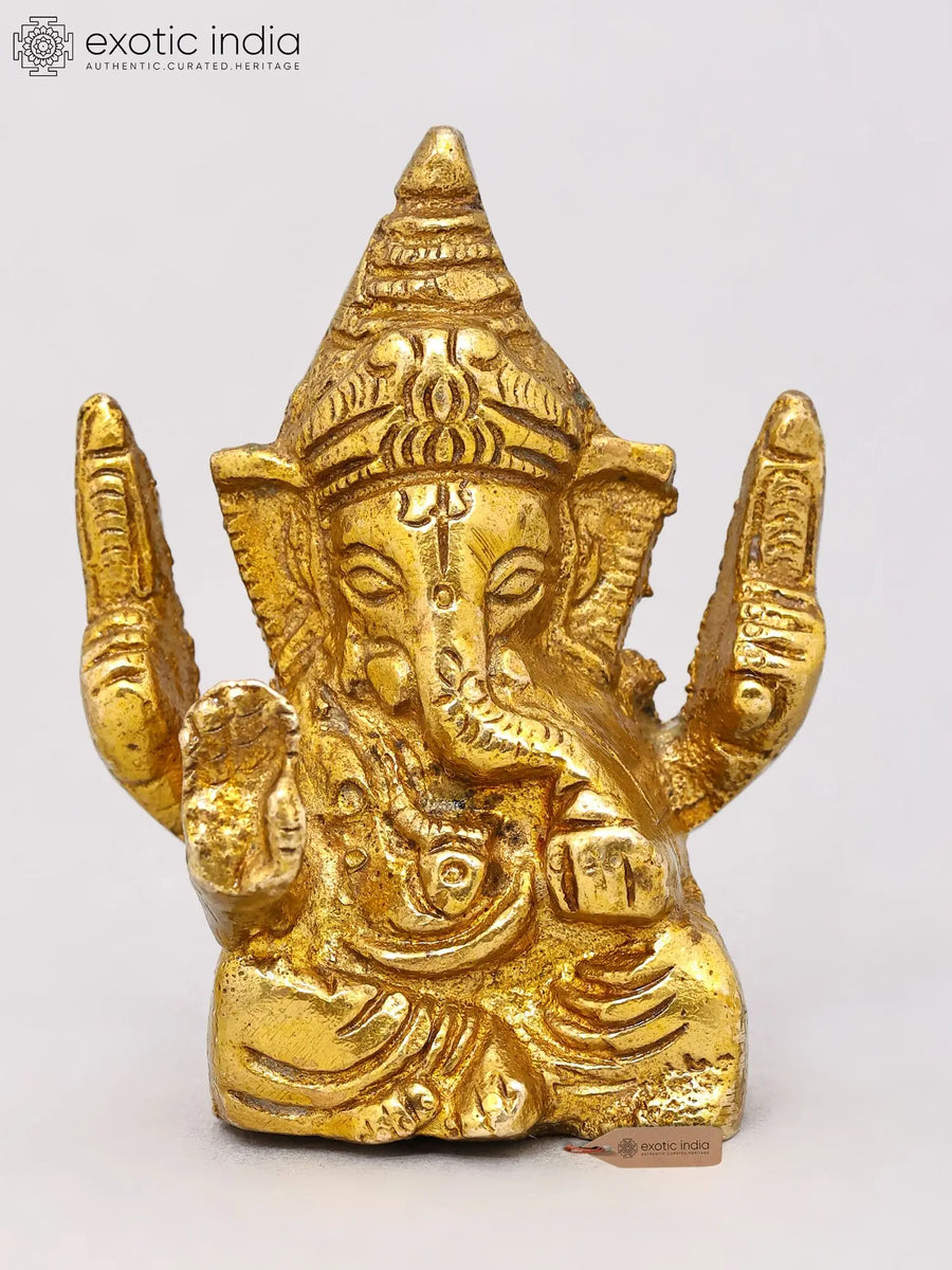 2" Small Good Luck Ganesha Brass Statue for Pooja
