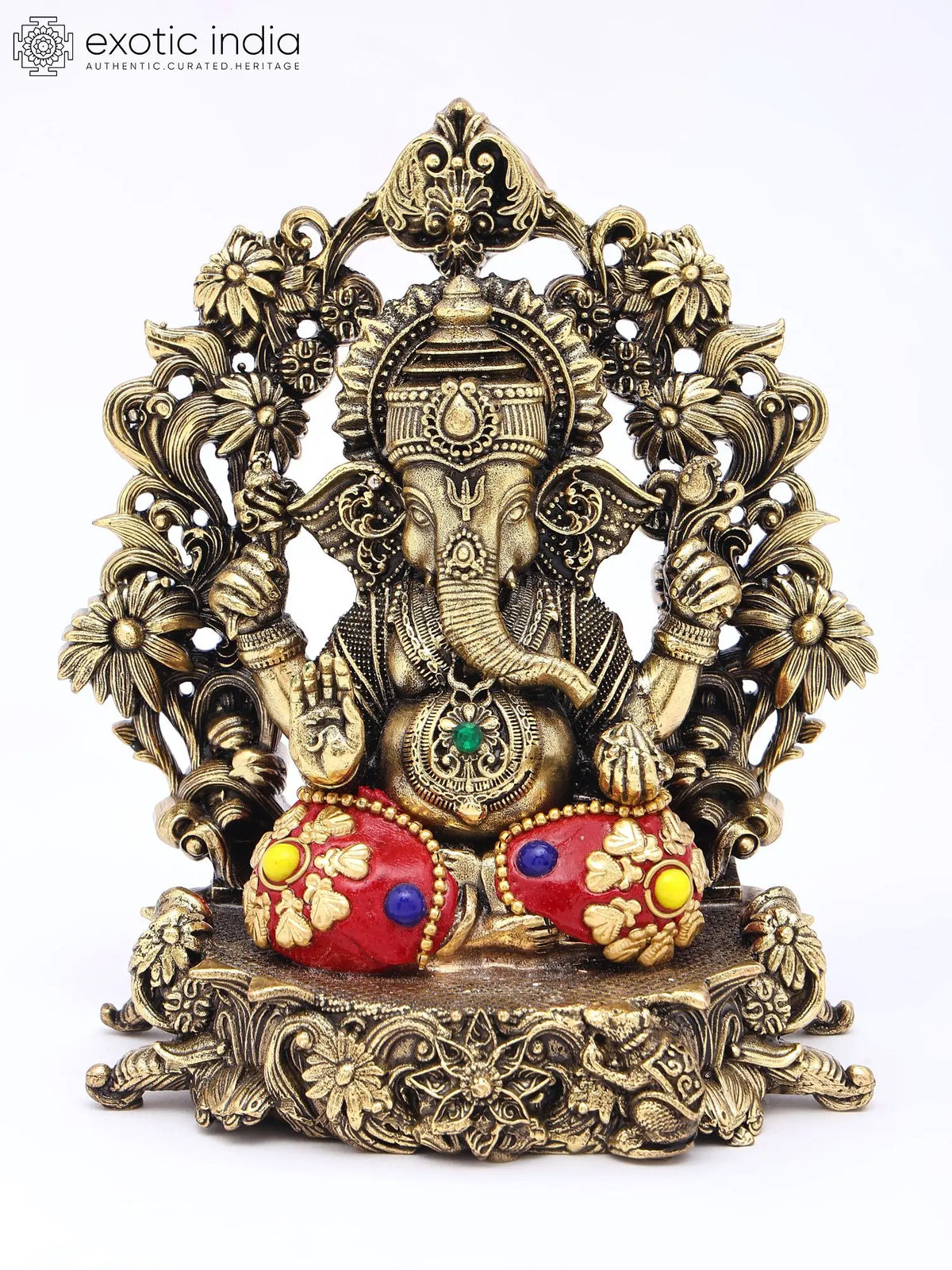 5" Small Superfine Blessing Lord Ganesha | Brass Statue with Inlay Work