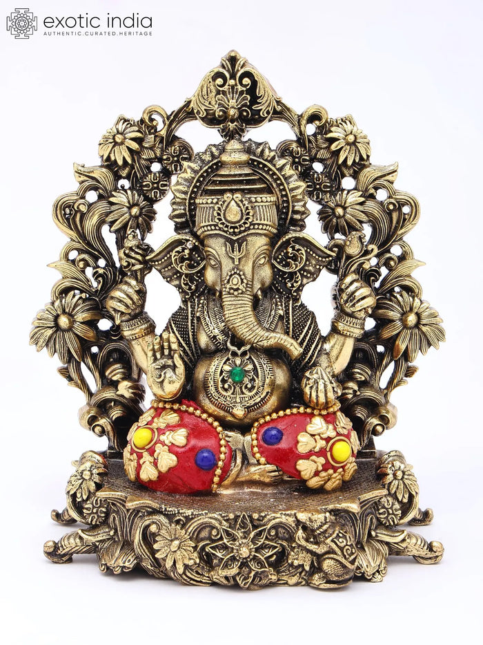 5" Small Superfine Blessing Lord Ganesha | Brass Statue with Inlay Work
