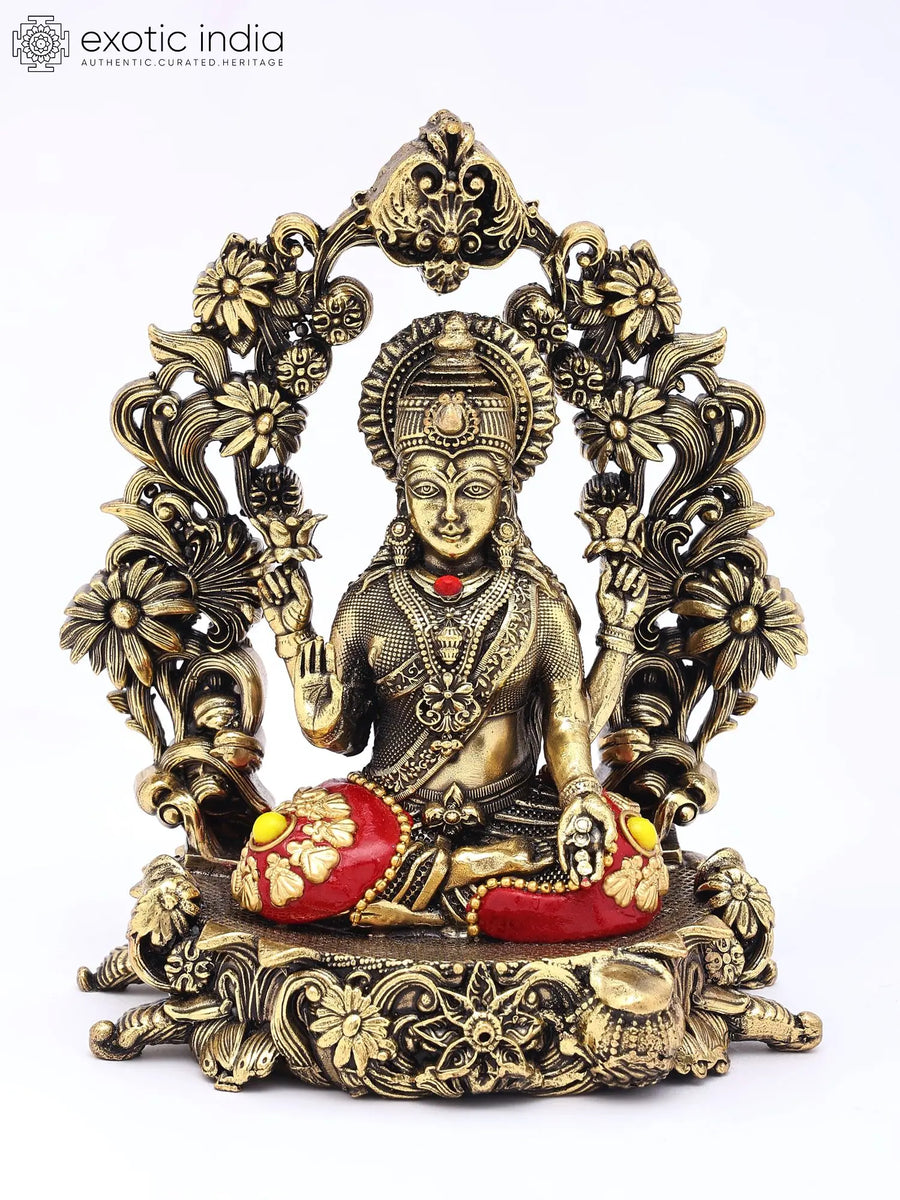 5" Blessing Goddess Lakshmi Brass Statue with Inlay Work