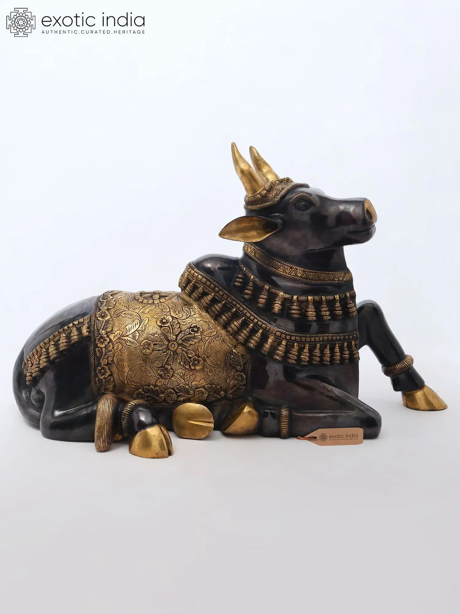 32" Nandi Brass Statue Handmade Hindu Home Decor