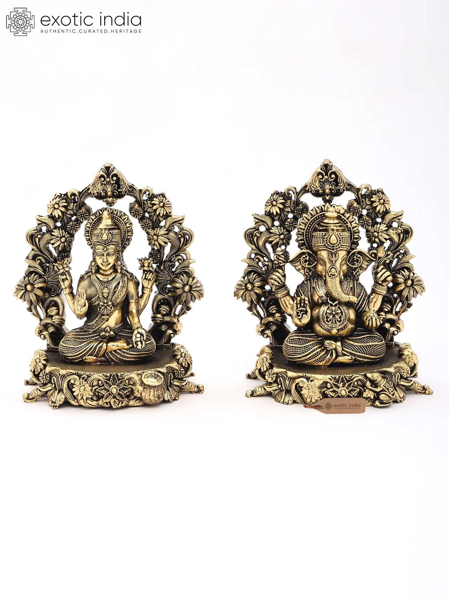 5" Handmade Brass Blessing Lakshmi Ganesha Statue Pair