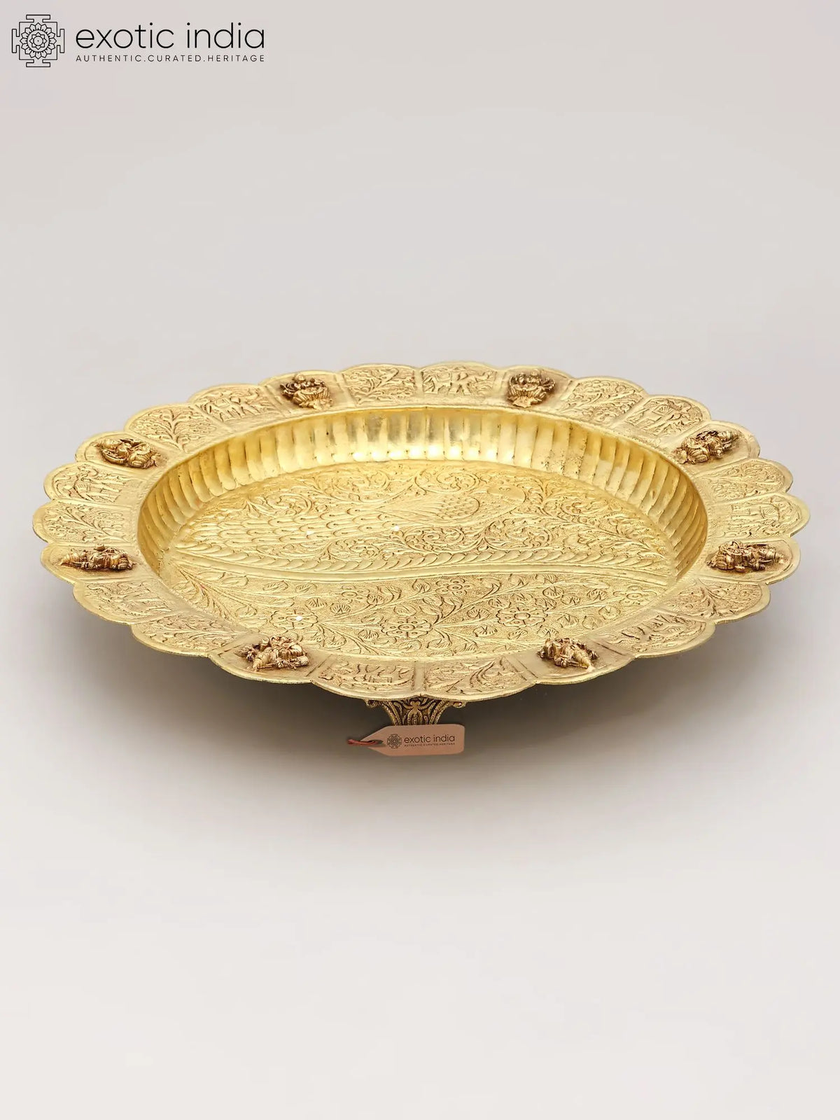 15" Elegant Ashtalakshmi Brass Plate for Auspicious Spaces