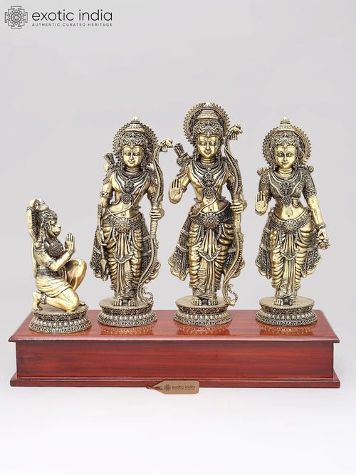 14" Handmade Shri Ram Darbar Brass Statue with Wood Base