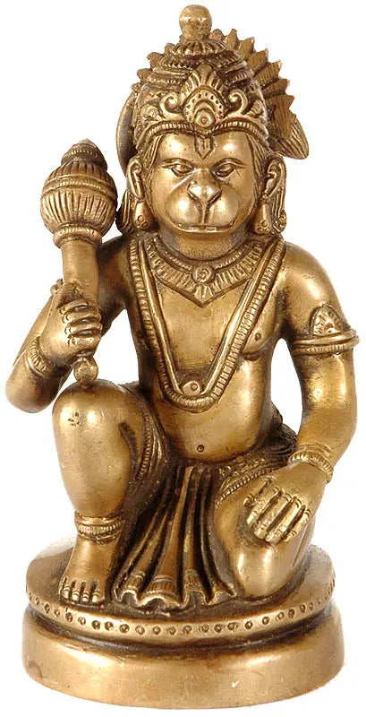 4" Sankat Mochan Hanuman Brass Sculpture Handmade