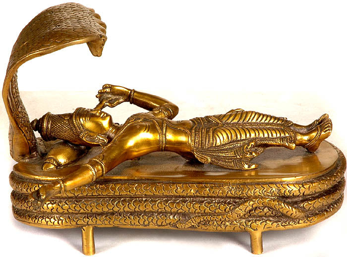 10" Sheshshayi Narayana Vishnu Brass Statue Handmade