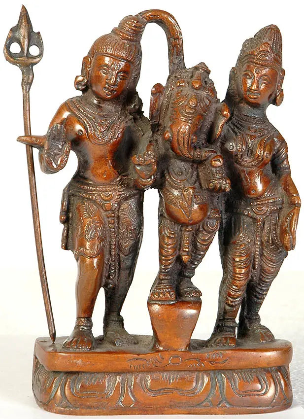5" Handmade Shiva Parvati Ganesha Brass Statue