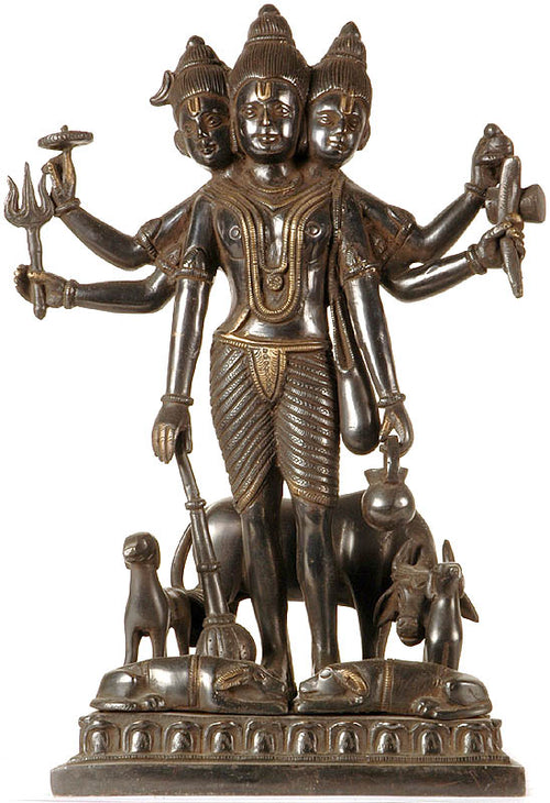 12" Handmade Shri Dattatreya Brass Sculpture for Home Decor