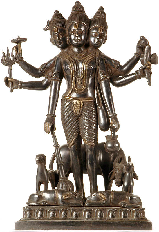 12" Handmade Shri Dattatreya Brass Sculpture for Home Decor