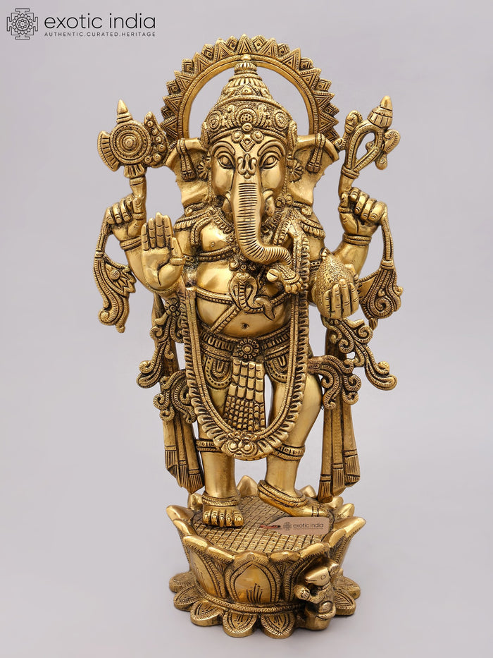 16" Standing Lord Ganesha Blessing Gesture Brass Statue