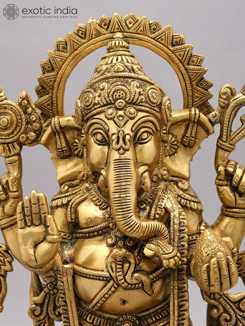 16" Standing Lord Ganesha in Blessing Gesture | Brass Statue