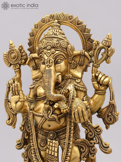 16" Standing Lord Ganesha in Blessing Gesture | Brass Statue
