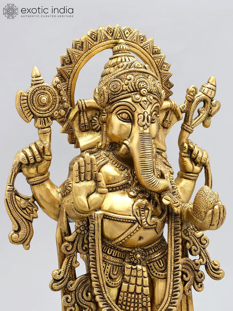 16" Standing Lord Ganesha in Blessing Gesture | Brass Statue