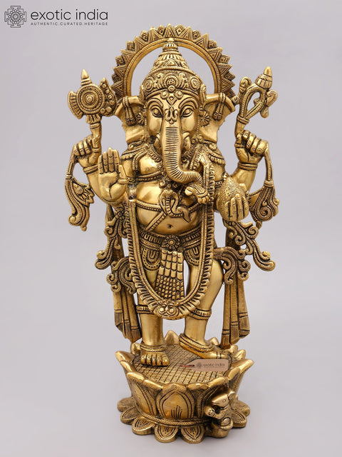16" Standing Lord Ganesha in Blessing Gesture | Brass Statue