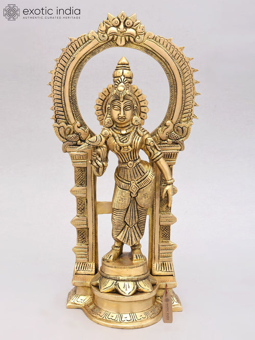 14" Goddess Meenakshi Brass Statue on Kirtimukha Throne