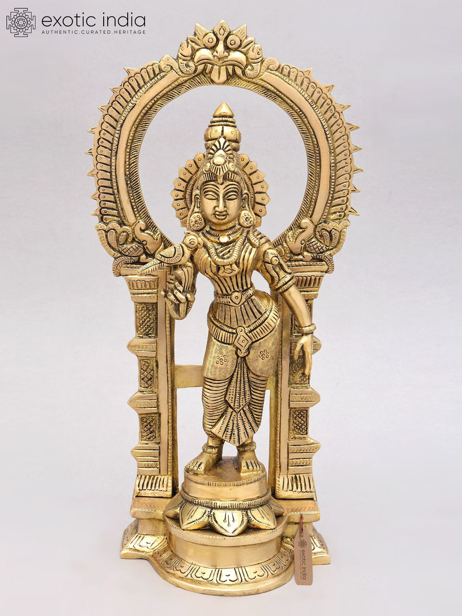 14" Goddess Meenakshi Brass Statue on Kirtimukha Throne