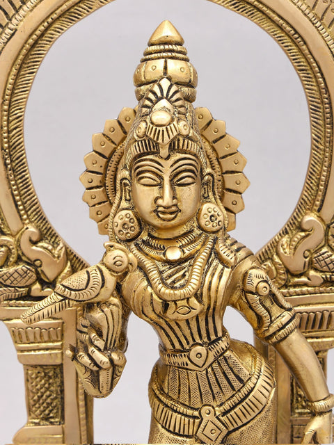 14" Goddess Meenakshi Standing on Kirtimukha Throne | Brass Statue