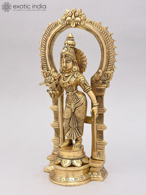 14" Goddess Meenakshi Standing on Kirtimukha Throne | Brass Statue
