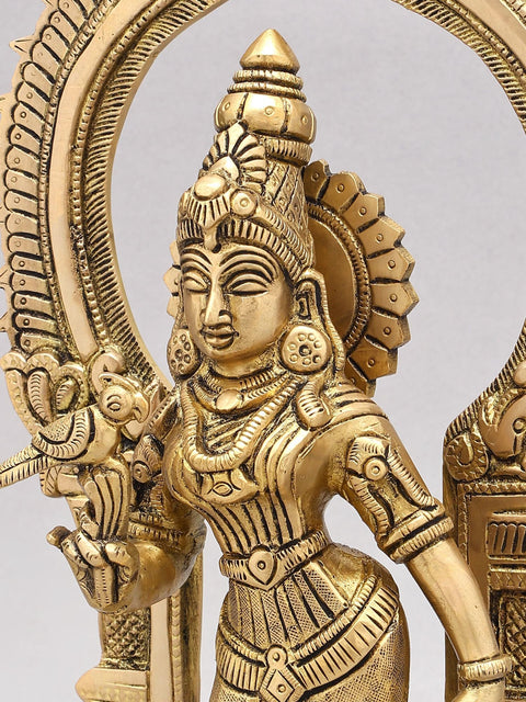 14" Goddess Meenakshi Standing on Kirtimukha Throne | Brass Statue
