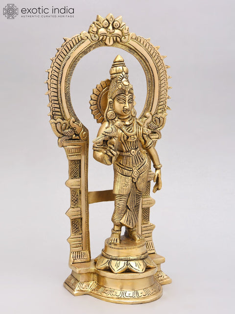14" Goddess Meenakshi Standing on Kirtimukha Throne | Brass Statue