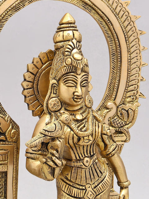14" Goddess Meenakshi Standing on Kirtimukha Throne | Brass Statue