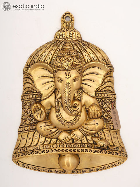 15" Bell Design Ganesha Wall Hanging Statue in Brass