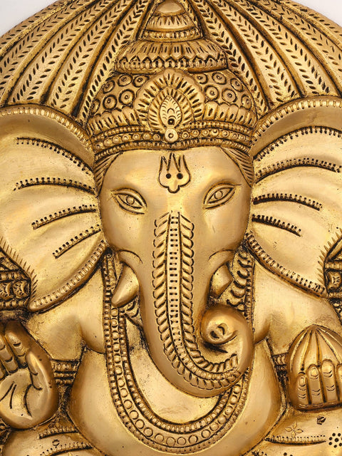 15" Bell Design Ganesha Wall Hanging Statue in Brass