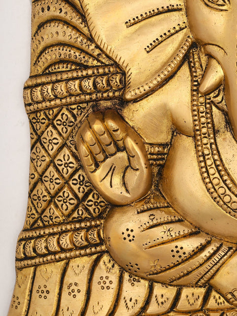 15" Bell Design Ganesha Wall Hanging Statue in Brass