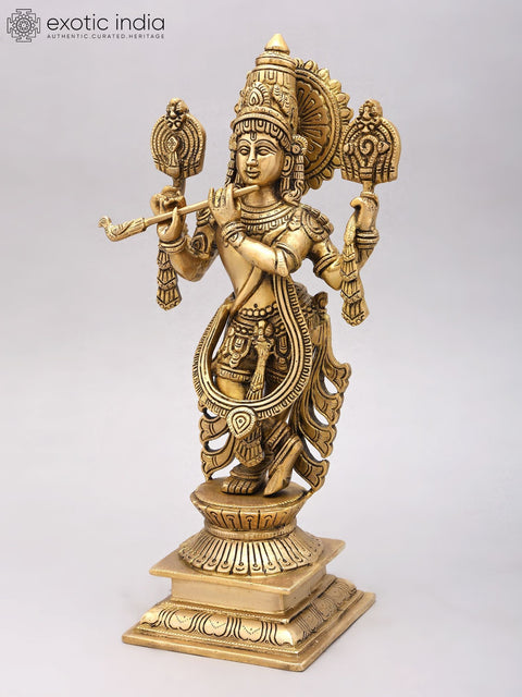 14" Four Armed Venugopal Krishna | Brass Idol