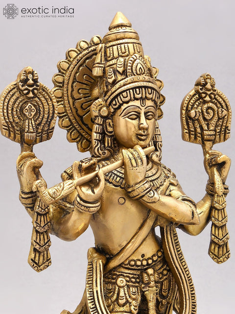 14" Four Armed Venugopal Krishna | Brass Idol