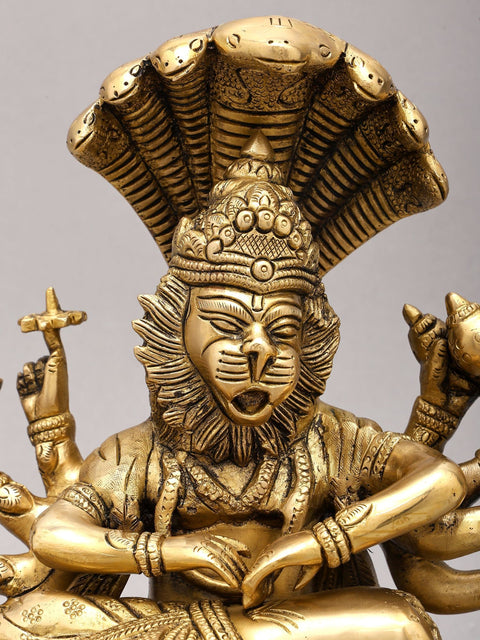 13" Ten Armed Lord Narasimha Killing The Demon Hiranyakashipu | Brass Statue