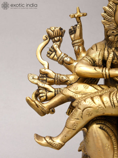 13" Ten Armed Lord Narasimha Killing The Demon Hiranyakashipu | Brass Statue