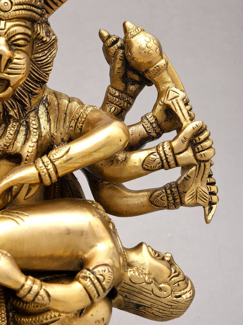 13" Ten Armed Lord Narasimha Killing The Demon Hiranyakashipu | Brass Statue