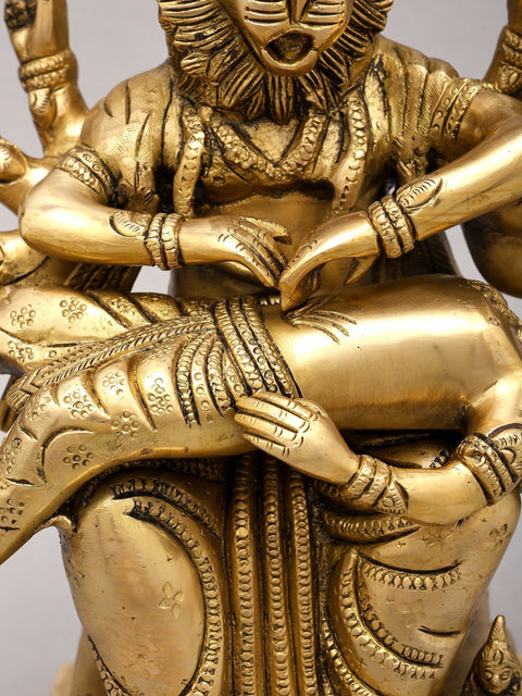 13" Ten Armed Lord Narasimha Killing The Demon Hiranyakashipu | Brass Statue