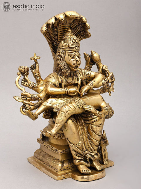 13" Ten Armed Lord Narasimha Killing The Demon Hiranyakashipu | Brass Statue